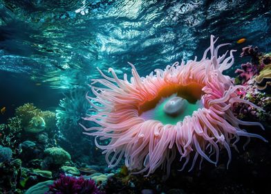 Pink Sea Anemone Underwater