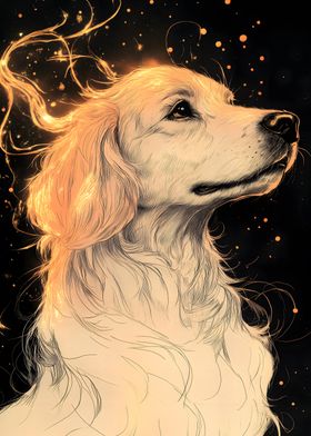 Golden Retriever with Glowing Fur