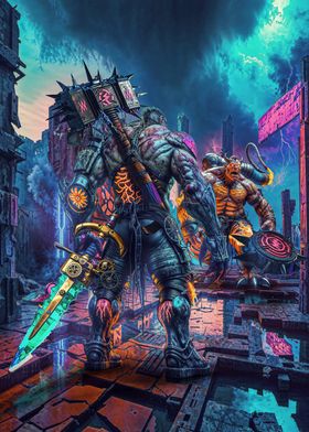 Cyberpunk Warrior Showdown