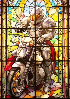 Stained Glass Motorcycle Knight