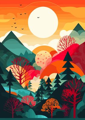 Geometric Forest Sunset