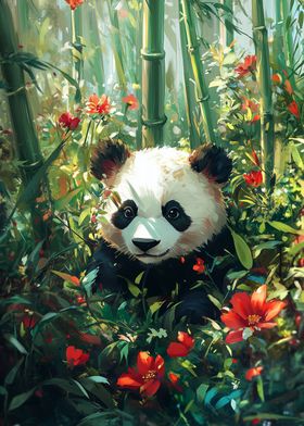 Panda in Bamboo Forest