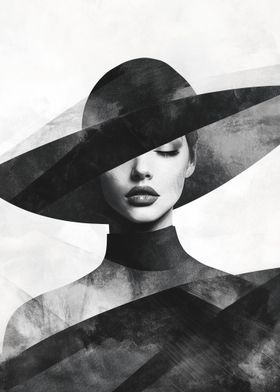 Woman in Hat, Black and White