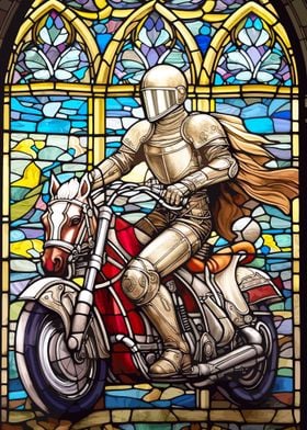 Stained Glass Knight on Motorcycle