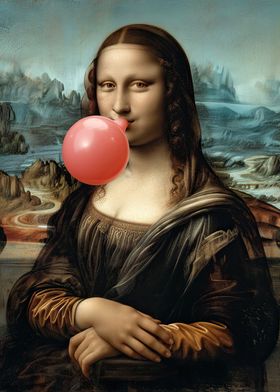 Mona Lisa Blowing Bubble