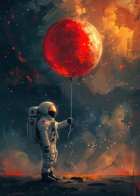 Astronaut Holding Red Balloon