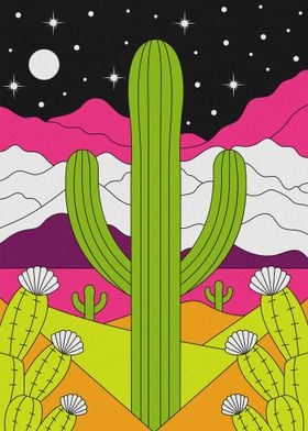 Desert Nightscape with Cactus