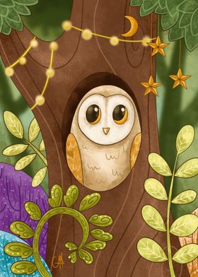 Owl in Tree Hollow