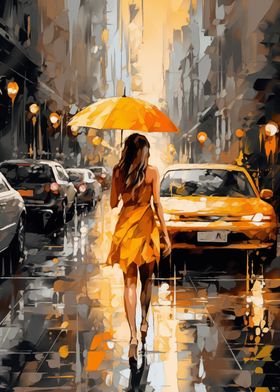 Woman Walking in Rain