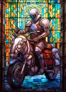 Stained Glass Knight on Motorcycle