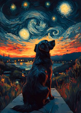 Dog Under Starry Night