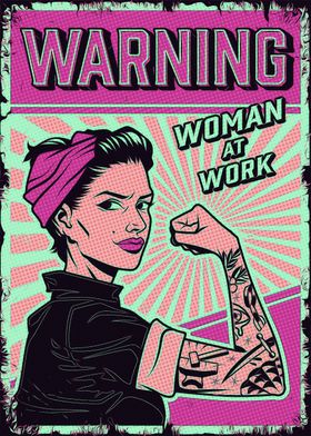 Woman at Work Warning Poster