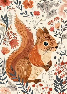 Squirrel in Floral Garden