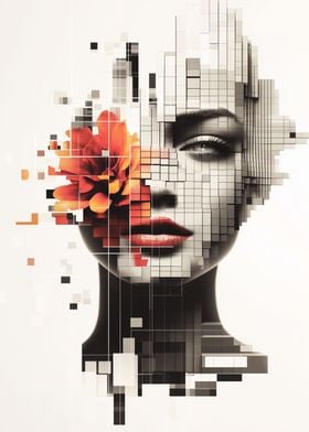 Pixelated Woman with Flower