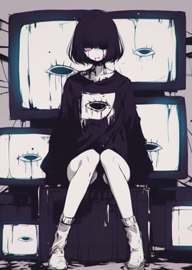 Anime Girl with TV Eyes