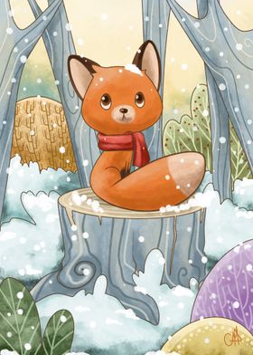 Fox in Winter Woods