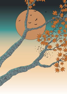 Autumn Tree and Moon