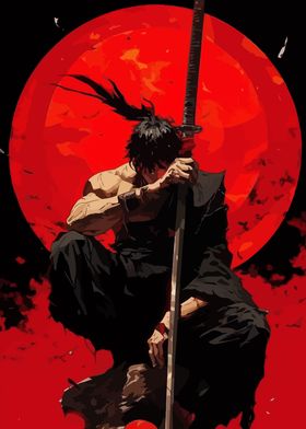 Samurai with Red Moon