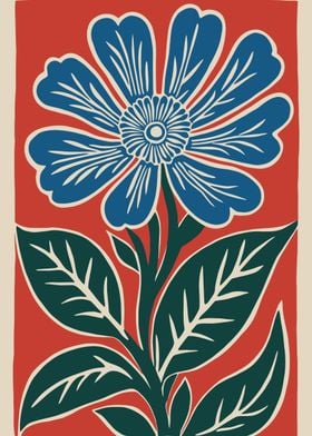 Blue Flower on Red