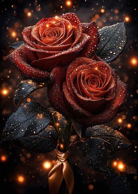 Red Roses with Dew Drops