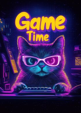 Gamer Cat in Neon