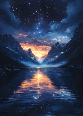 Mountain Lake Night Sky