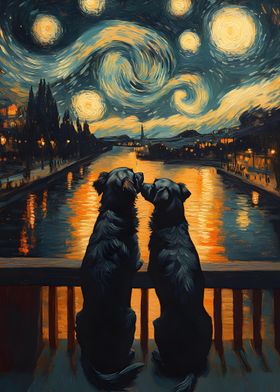 Starry Night and Couple Dogs