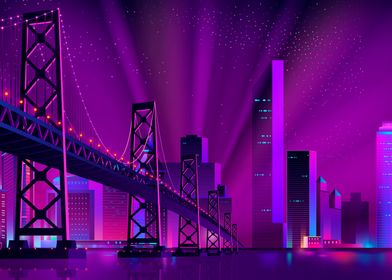 Neon Cityscape Bridge