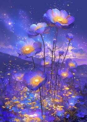 Glowing Flowers Under Night Sky