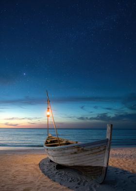 Boat on a Starry Beach