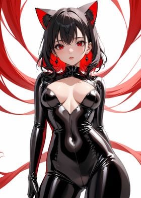 Sexy Anime Girl in Black Catsuit - Red Series Collection