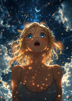 Anime Girl in Starry Night