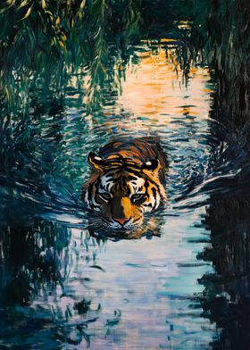 Tiger in Water Painting