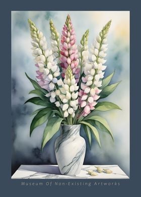 White and Pink Lupine Bouquet in Vase