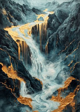 Golden Waterfall Landscape