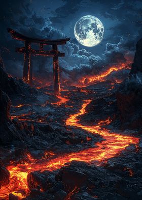 Lava Flow Under Full Moon