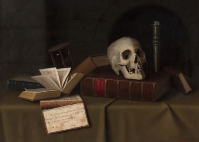 Still Life with Skull and Books