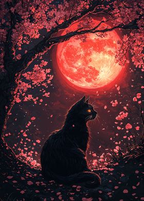 Black Cat Under Blood Moon