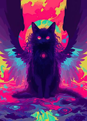 Eerie Black Cat Angel with Multiple Eyes Weirdcore