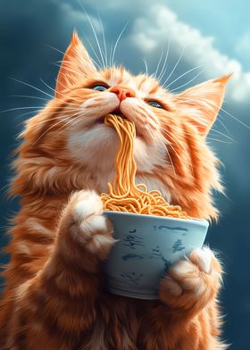 Funny Cat Eating Ramen Noodles