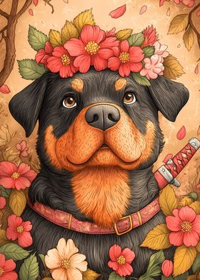 Rottweiler with Flowers Animal