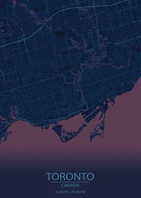 Toronto City Canada Blue and Purple City Map