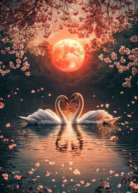 Swans Under Blood Moon