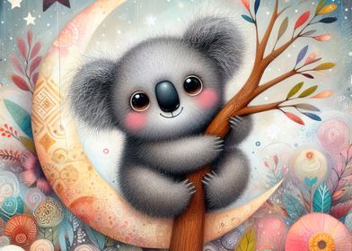 Koala on Crescent Moon