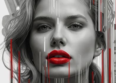 Red Lips Abstract Portrait