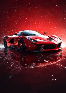 Red Ferrari in Rain