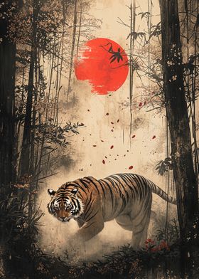 Tiger in Japanese Forest