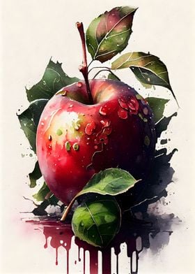 Watercolor Red Apple