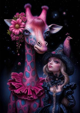 Whimsical Companions: Giraffe and Good  Witch