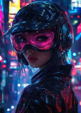 Cyberpunk Woman in Rain